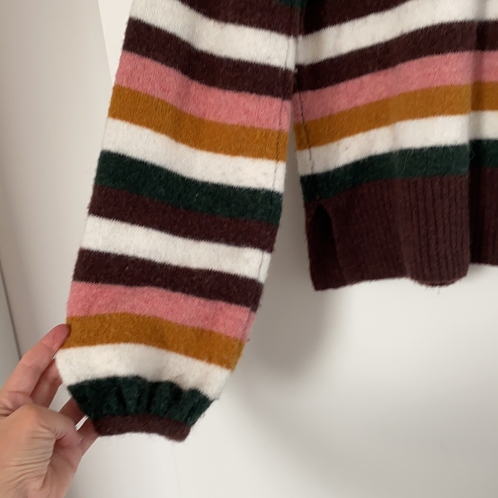Madewell Calyse Wool Blend Balloon Sleeve Striped Pullover XS GUC - Picture 4 of 8